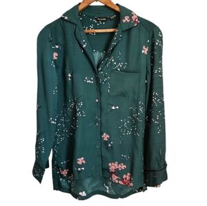 Massimo Dutti, dark green floral button down blouse, 2
